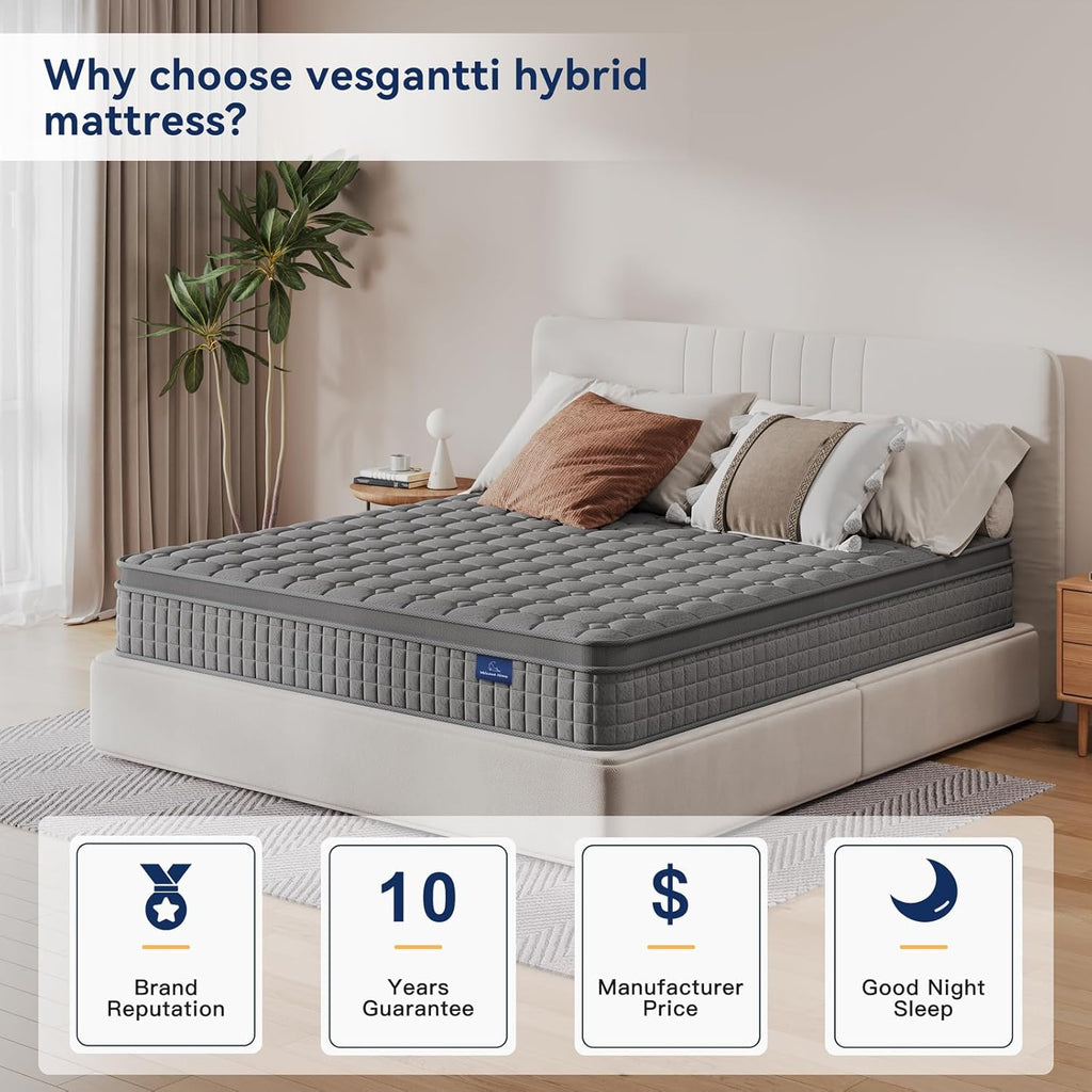 Full Mattress, 10 Inch Full Size Hybrid Mattress in a Box | Memory Foam & Pocket Spring Box Top Mattress for Pressure
