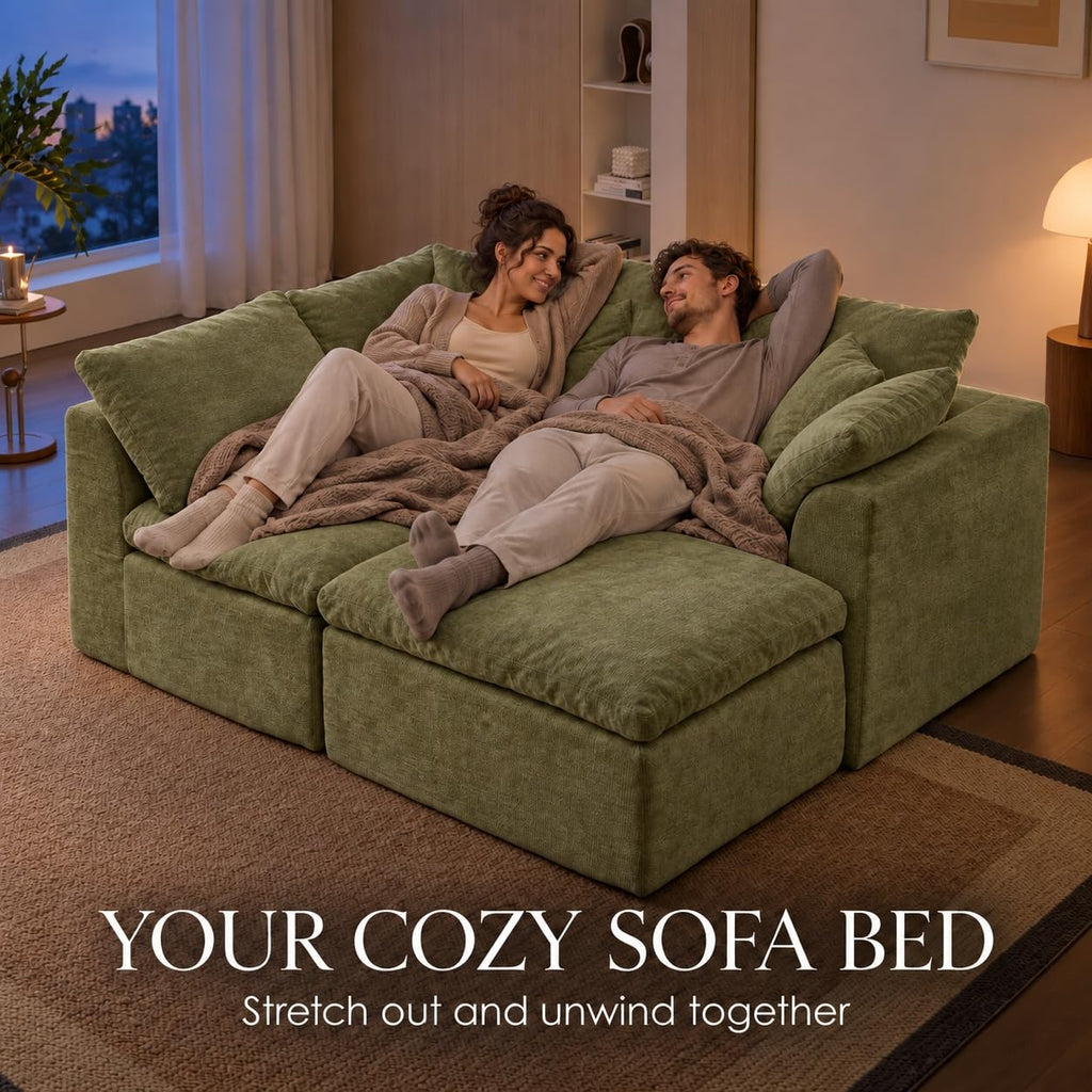 Modular Cloud Couch, Modern Sectional Couch with Ottoman, Comfy Chenille Deep Seat Memory Foam Boneless Sofa