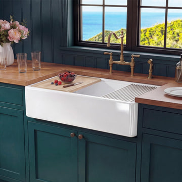 33 x 20 Inch White Apron Front Farmhouse Workstation Kitchen Sink