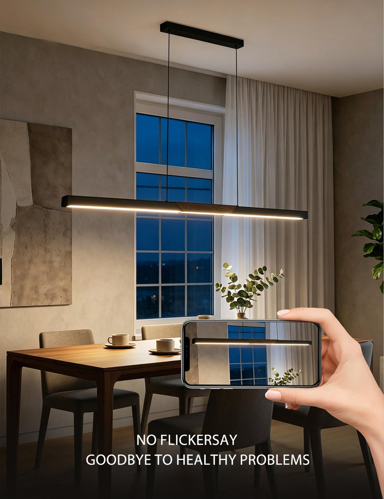 94′′ Black Linear Pendant Light - Dimmable High Output LED, Modern Black Finish with Walnut Wood Grain Accent, 8ft