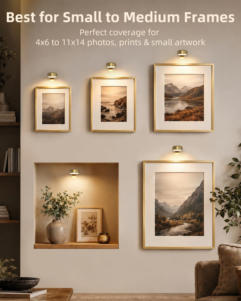 Picture Lights for Wall, Rechargeable Magnetic with Remote (Gold-6P)