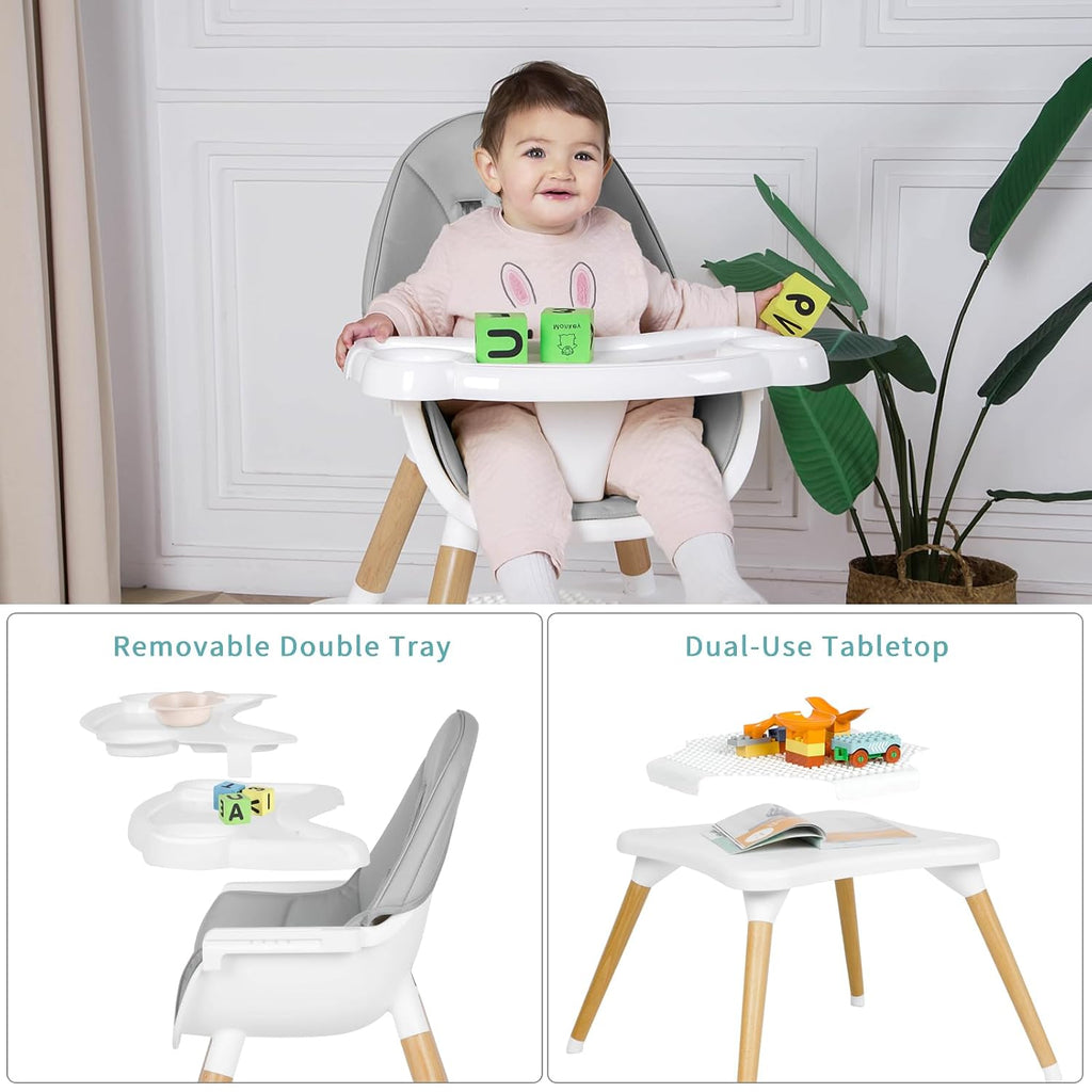 6 in 1 High Chair for Babies & Toddlers, Convertible Wooden Baby Highchair | Table and Chair Set, Baby Feeding Chair