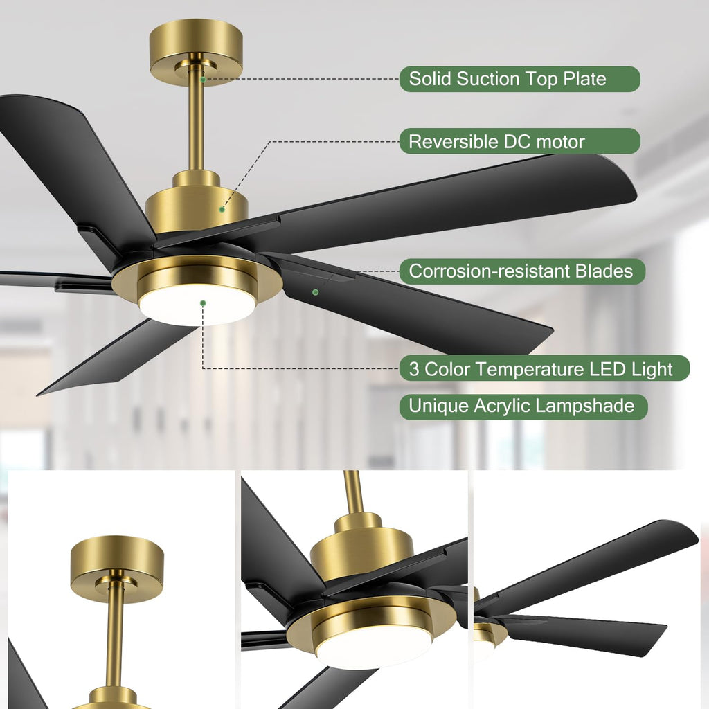60 Inch Ceiling Fan with LED Light & Remote, Industrial Ceiling Fan with Reversible DC Motor Modern Fan, Reversible 5