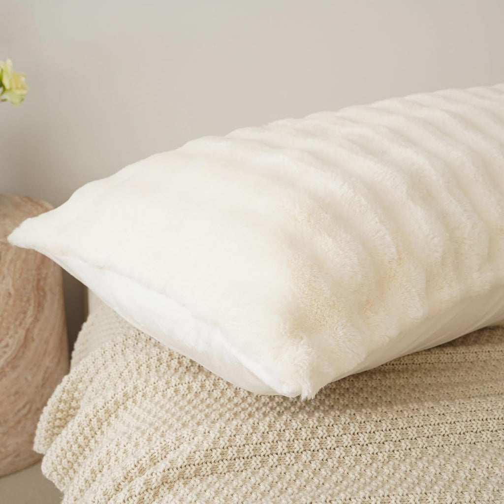 Full Body Pillow with Fluffy Bubble Waffle Carved Faux Fur Removable Cover, Long Bed Pillow Adult 20x54 Inches for