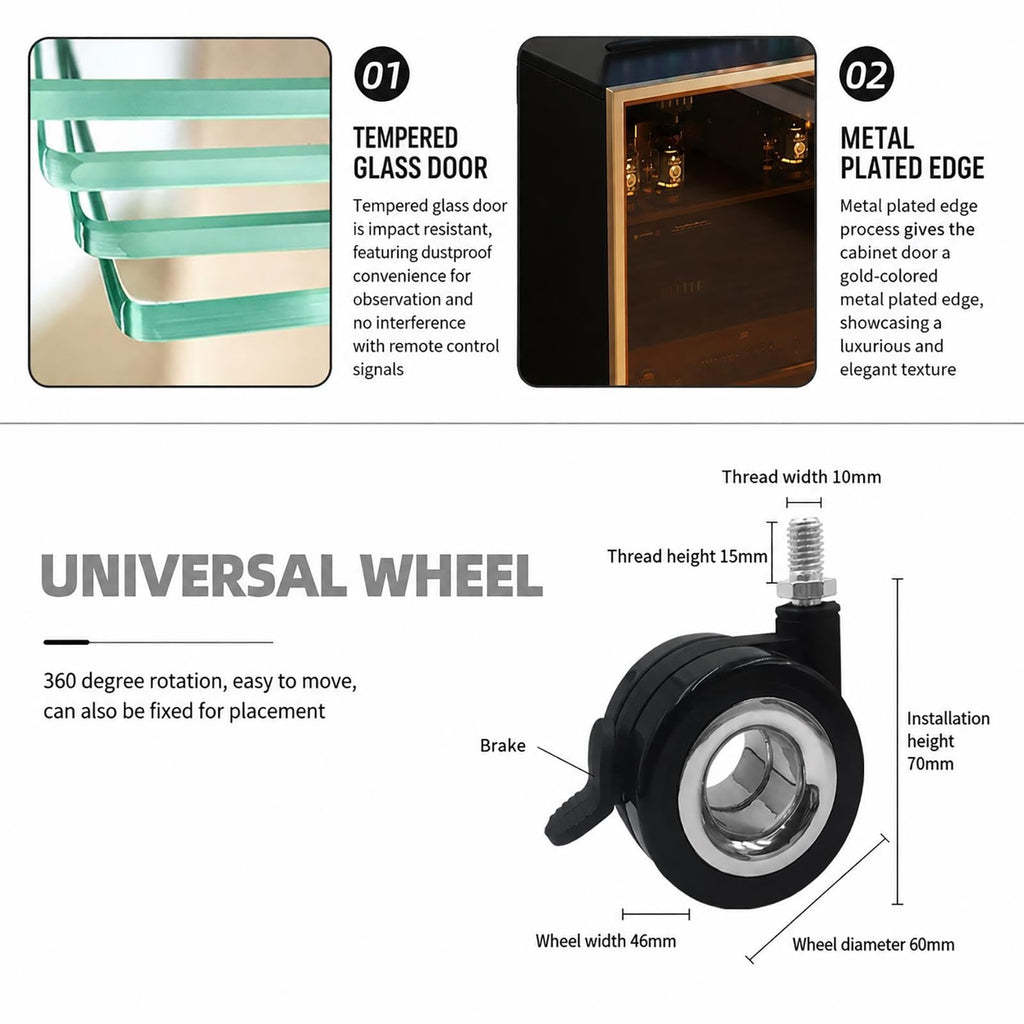 Audio Rack 2/3/4 Tier AV Stand with Wheels, Wood Shelf, Glass Door