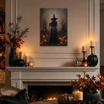 Halloween Gothic Witch in Forest Canvas Wall Art 16x24 inch