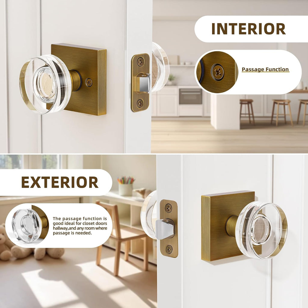 Crystal Door Knobs Antique Brass Door Knob Passage Door Knobs Interior, Old Style Glass Door Knob Square Vintage Door