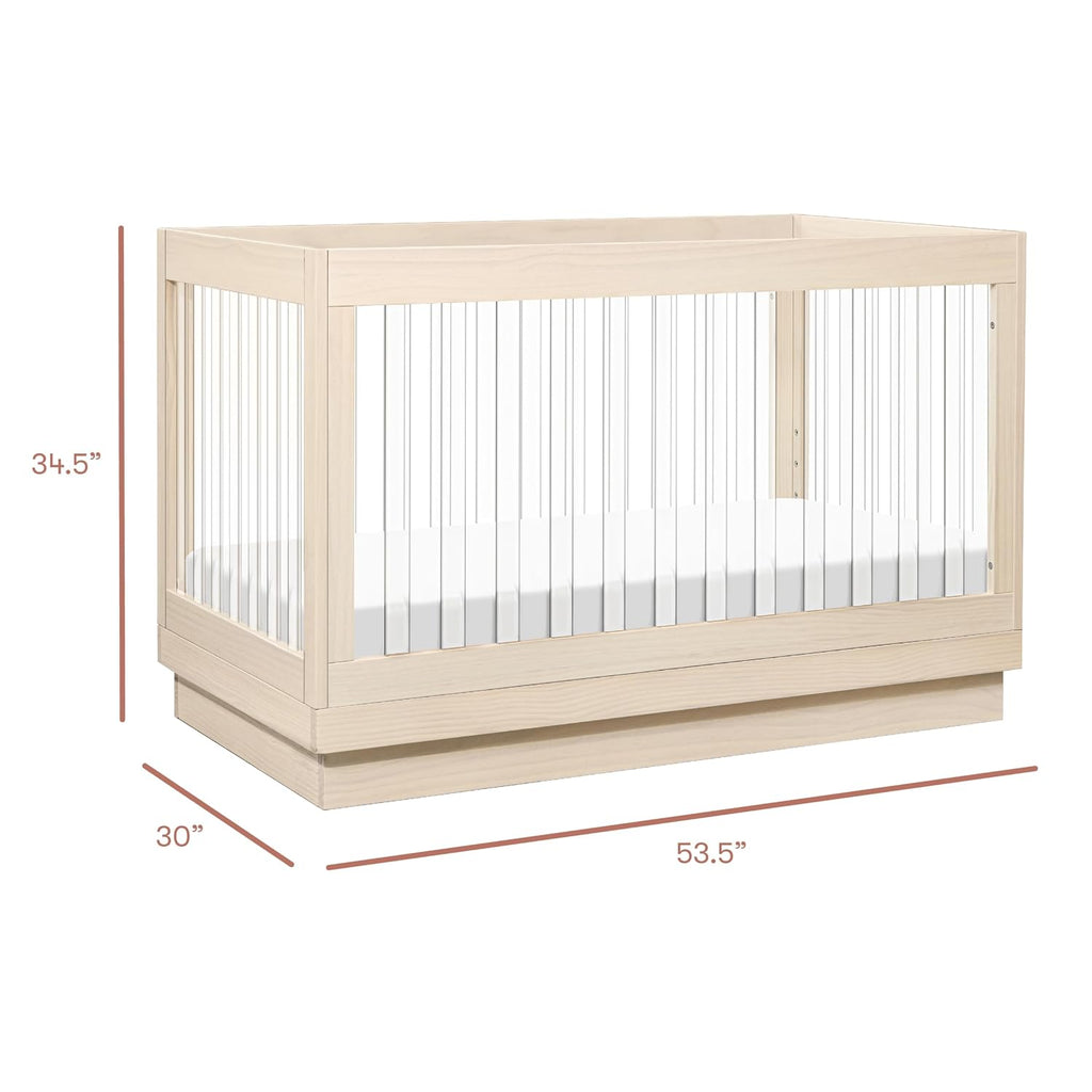 Harlow Acrylic 3-in-1 Convertible Crib with Toddler Bed Conversion Kit in Washed Natural with Acrylic Slats