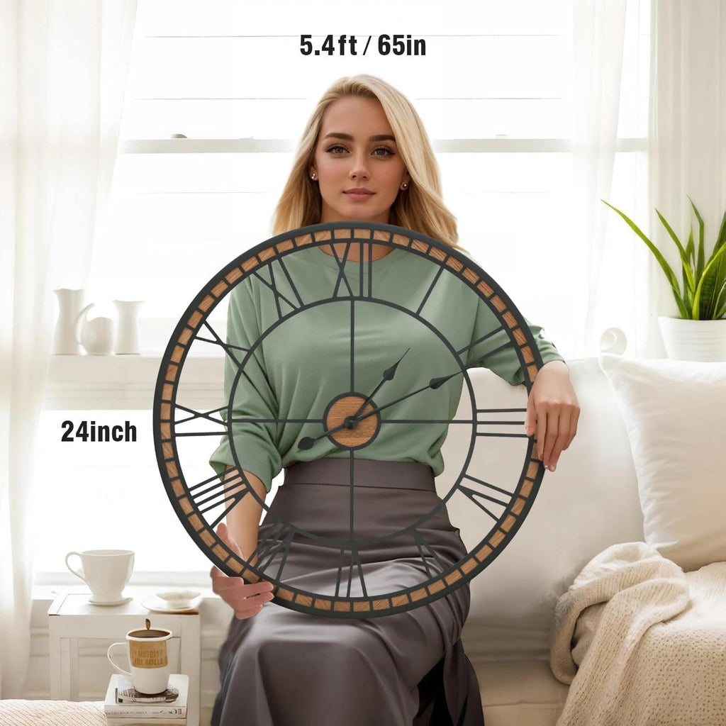 Large Wall Clock Decorative: 24 inch Farmhouse Battery Operated