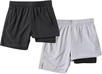 2 Pack Boys Box Brief Liner Compression Zipper Pocket Shorts Kids Quick Dry Active Sports Shorts with Reflective Strip
