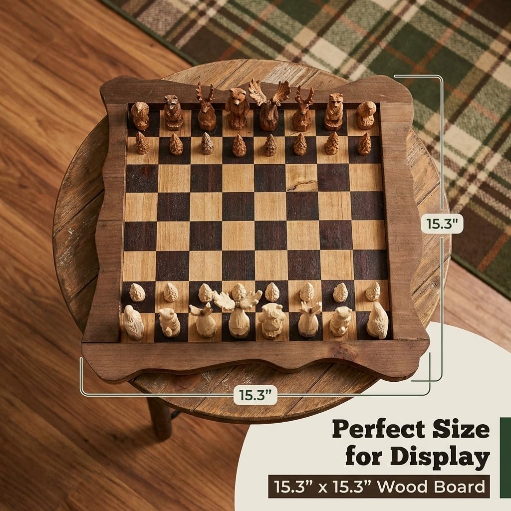 Forest Crowd Chessboard - Wooden Unique Chess Set - Set of 33