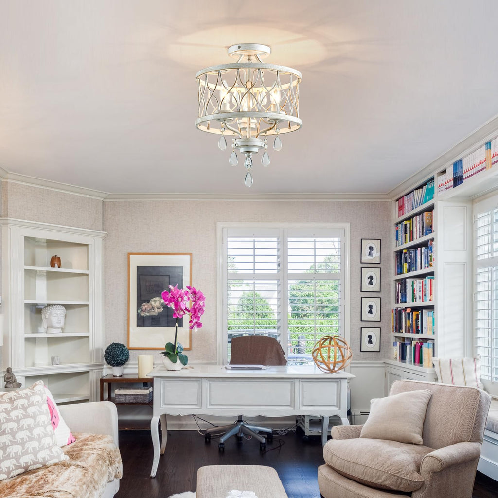 Farmhouse Crystal Ceiling Light Fixture, 3-Light Semi Flush Mount Crystal Chandelier Light Fixture Rustic Vintage