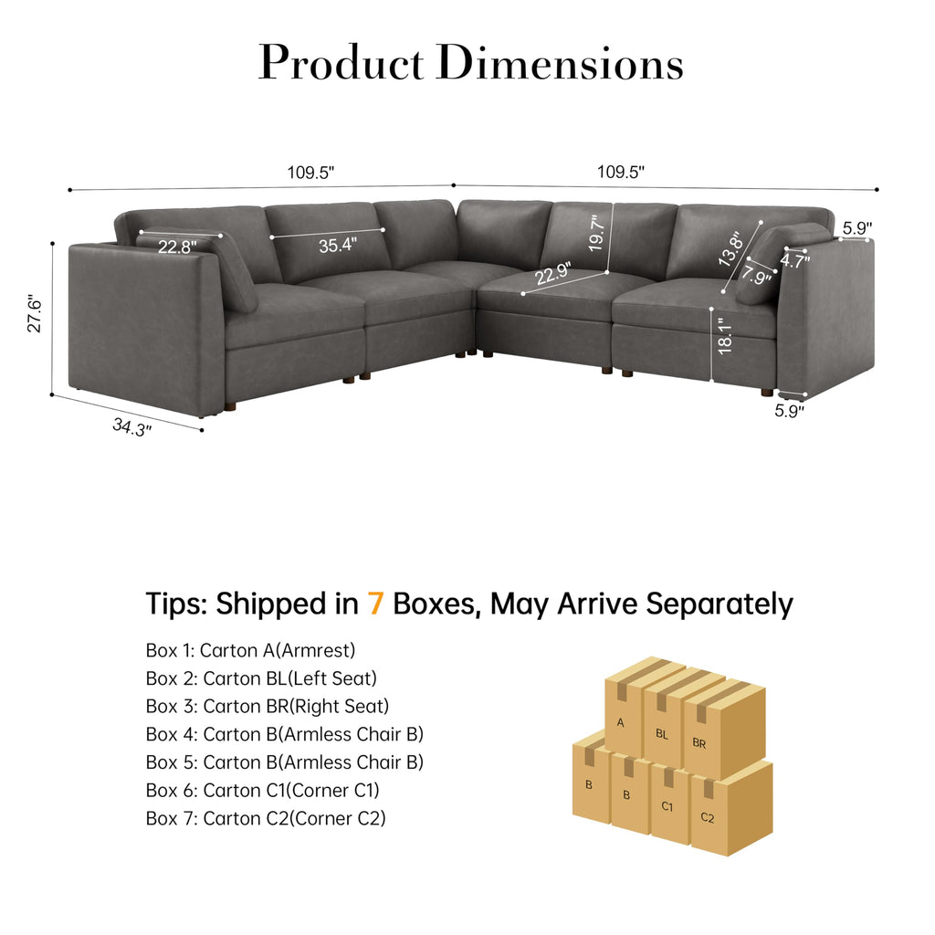 Faux Leather Modular Sectional Sofa Wide V Shaped Couches Gray