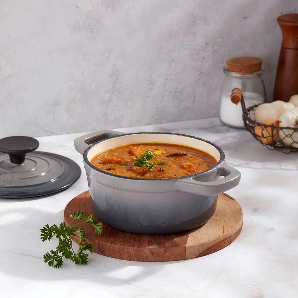 & Clark 1-Quart Enameled Cast Iron Dutch Oven Pot with Lid, Gray