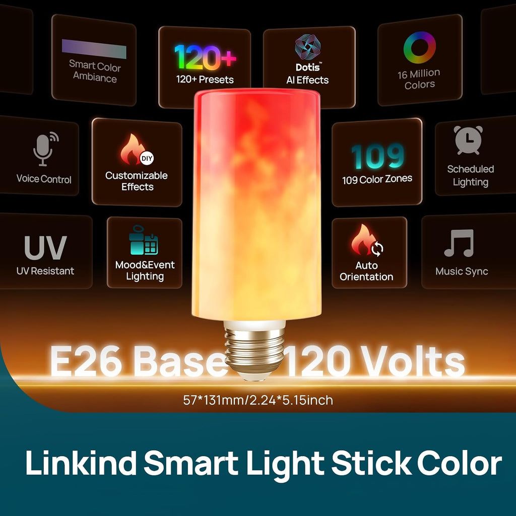 Smart Light Bulb, T19 Custom Flame Effect RGB Color Changing Bulb