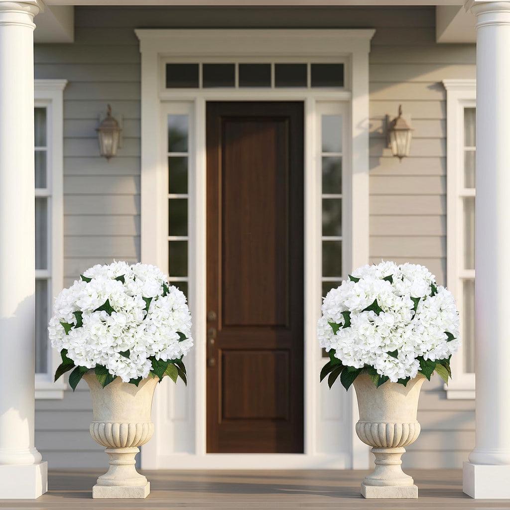 2 Pack Artificial Flowers Potted for Outdoor - White