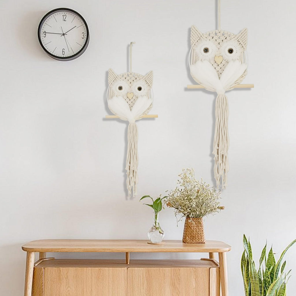Owl Macrame Wall Art, Boho Nursery Decor Hand Woven Owl Macrame Wall Hanging, Home Decoration Office Bedroom (White