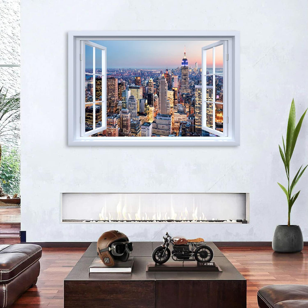 New York City Wall Art Sunset NYC Skyline Canvas Wall Decor | Window View Manhattan Landscape Prints Pictures