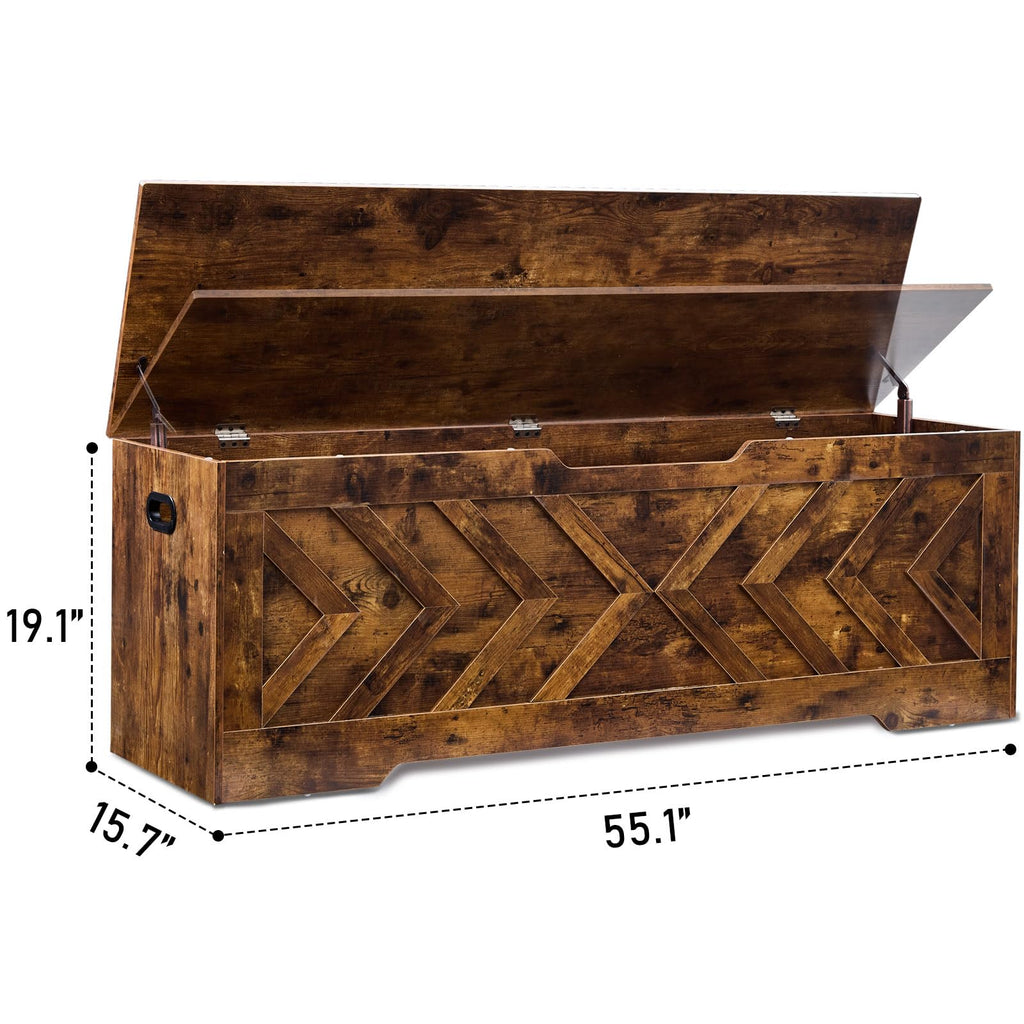 55.1" Storage Bench, Extra Large Entryway Bench with Storage, Storage Chest with 2 Safety Hinges, Blanket Storage, Shoe