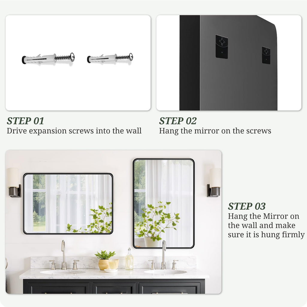 Bathroom Mirror 36x24 Inch Black Metal Frame Rectangle Vanity Mirror