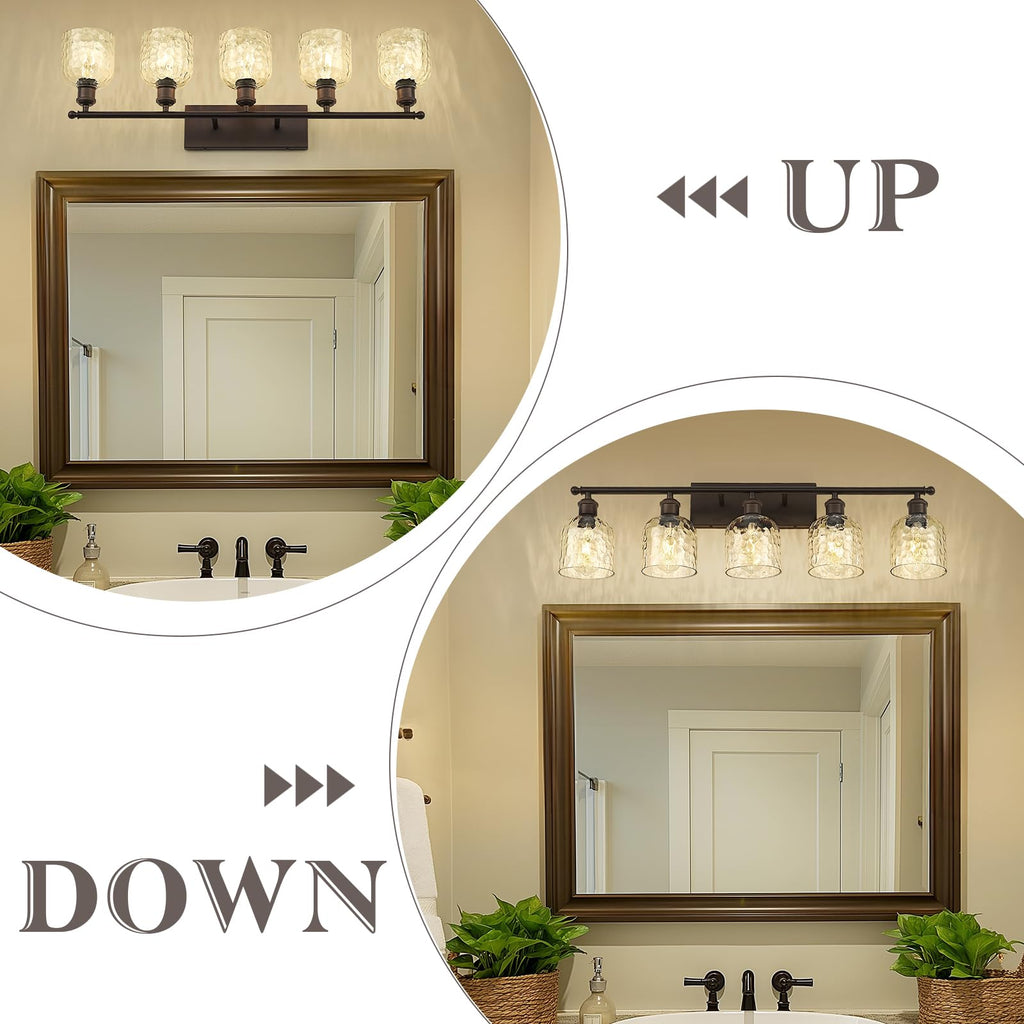 35 Inch Farmhouse Bathroom Lighting Fixture, 5-Light Bathroom Vanity Light, Oil Rubbed Bronze Finish with Clear