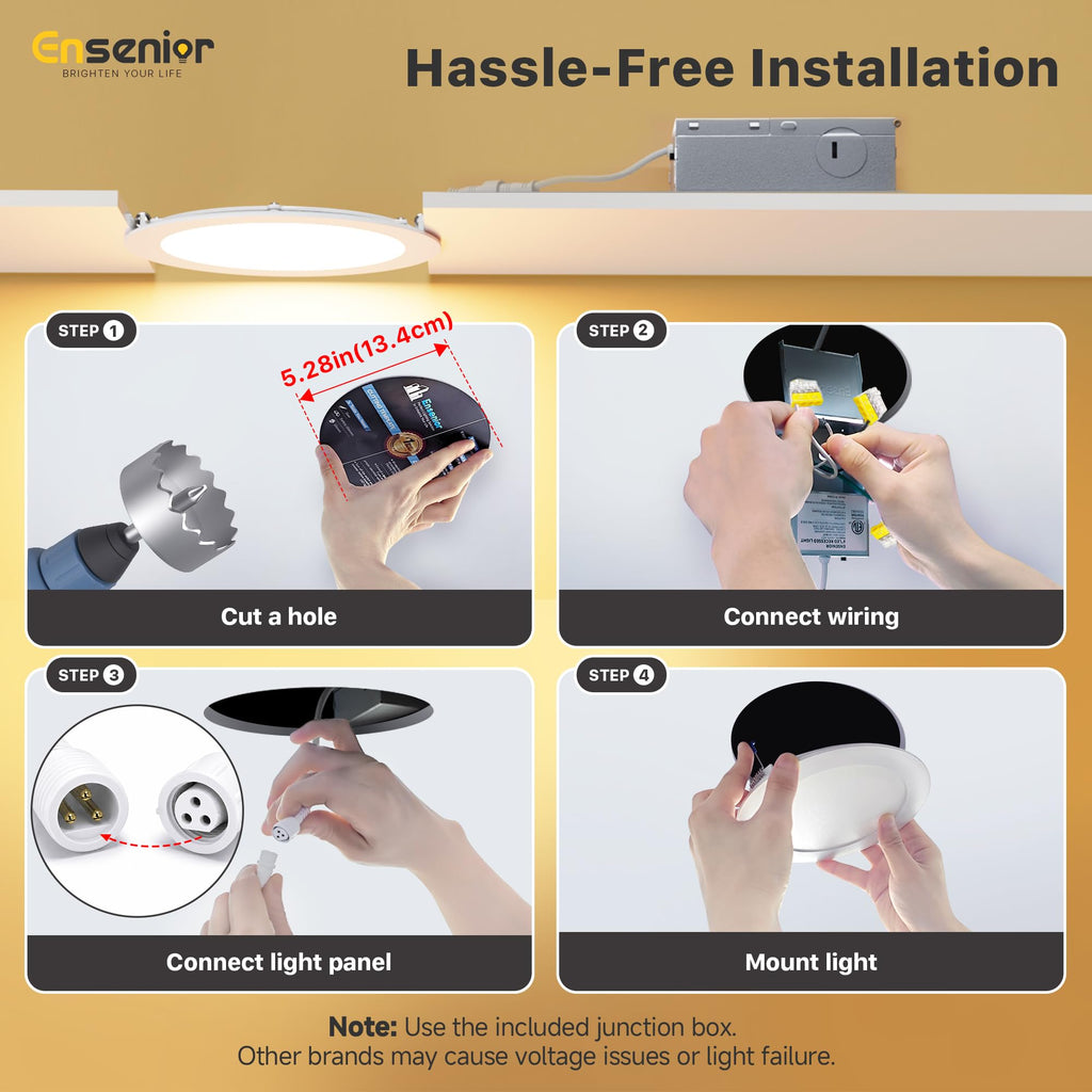 6 Pack 5 Inch LED Recessed Light, Dimmable, 2700K-5000K 5CCT, 1100LM High Brightness, 12W 120V, Damp Rated