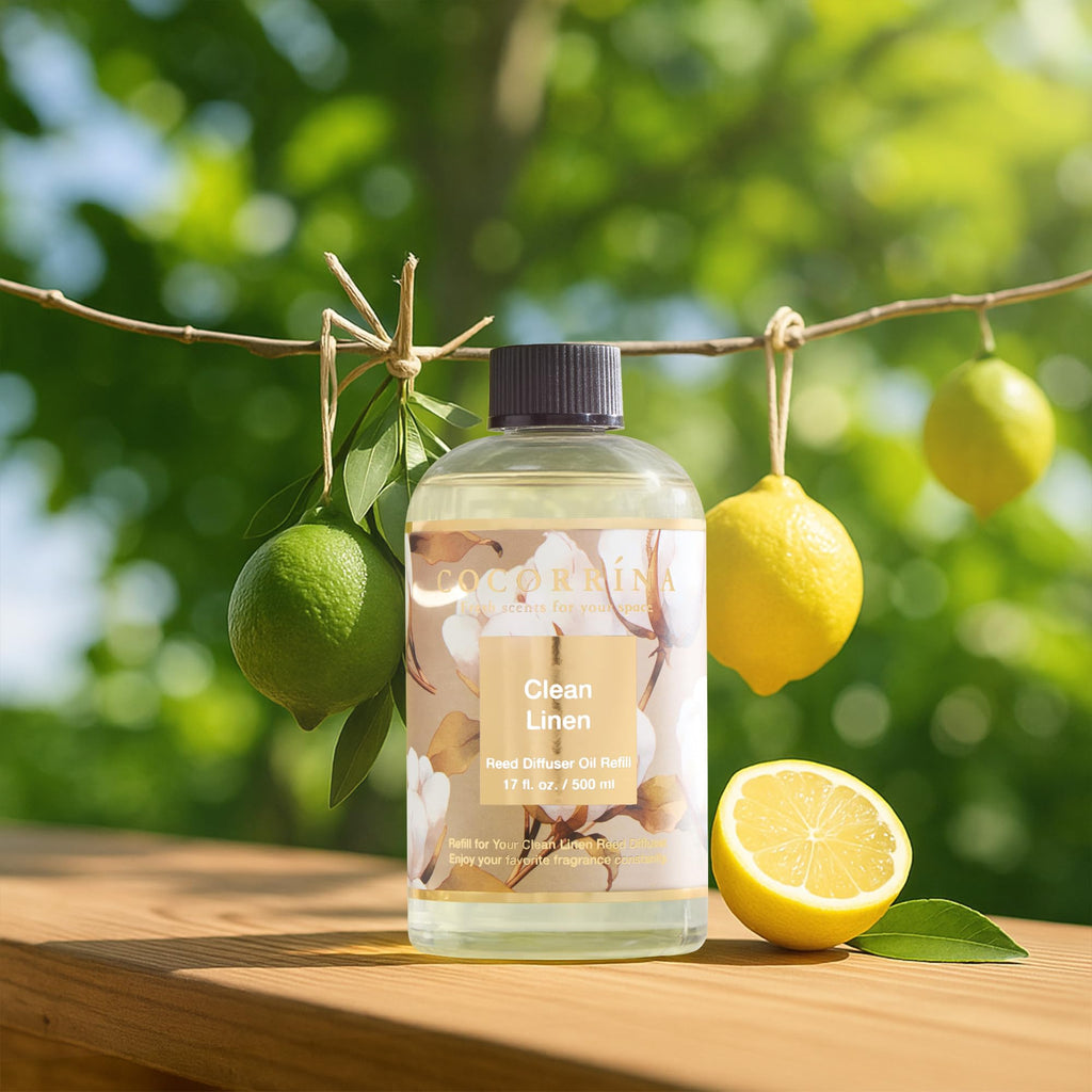 Reed Diffuser Refill Clean Linen 17oz (500ml) with 8 Rattan Sticks - Premium Long-Lasting Scented Oil, Home Fragrance
