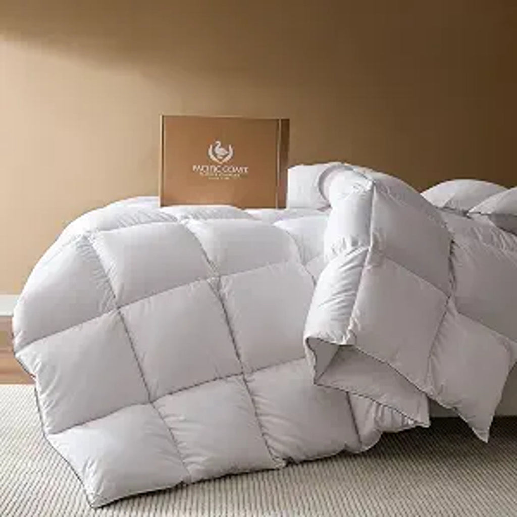 Goose Feather Down Fiber Comforters Twin, Extra Fluffy White Duvet Insert, Ultra-Soft, Breathable, All Season Hotel