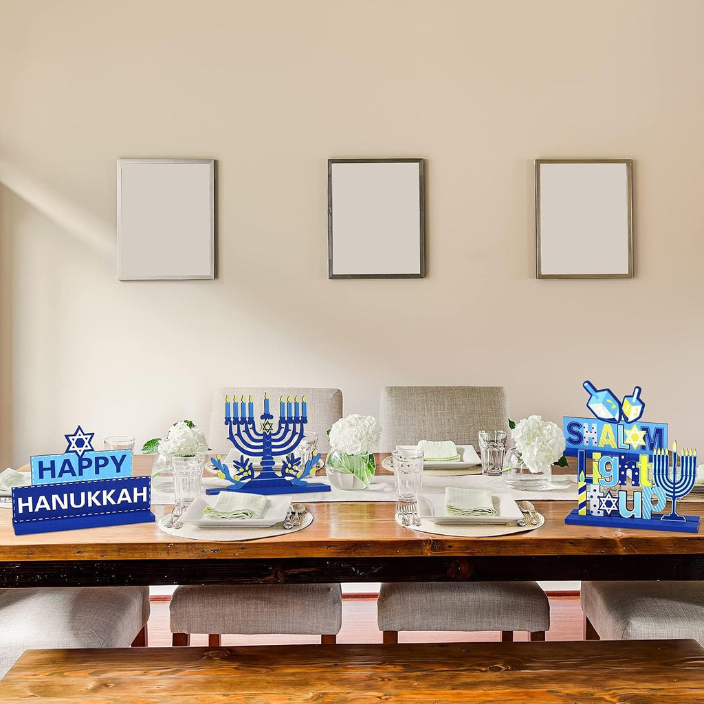 Hanukkah Party Decorations Wooden Chanukah Party Supplies Hanukkah Centerpieces Table Decorations Holiday - Set of 4