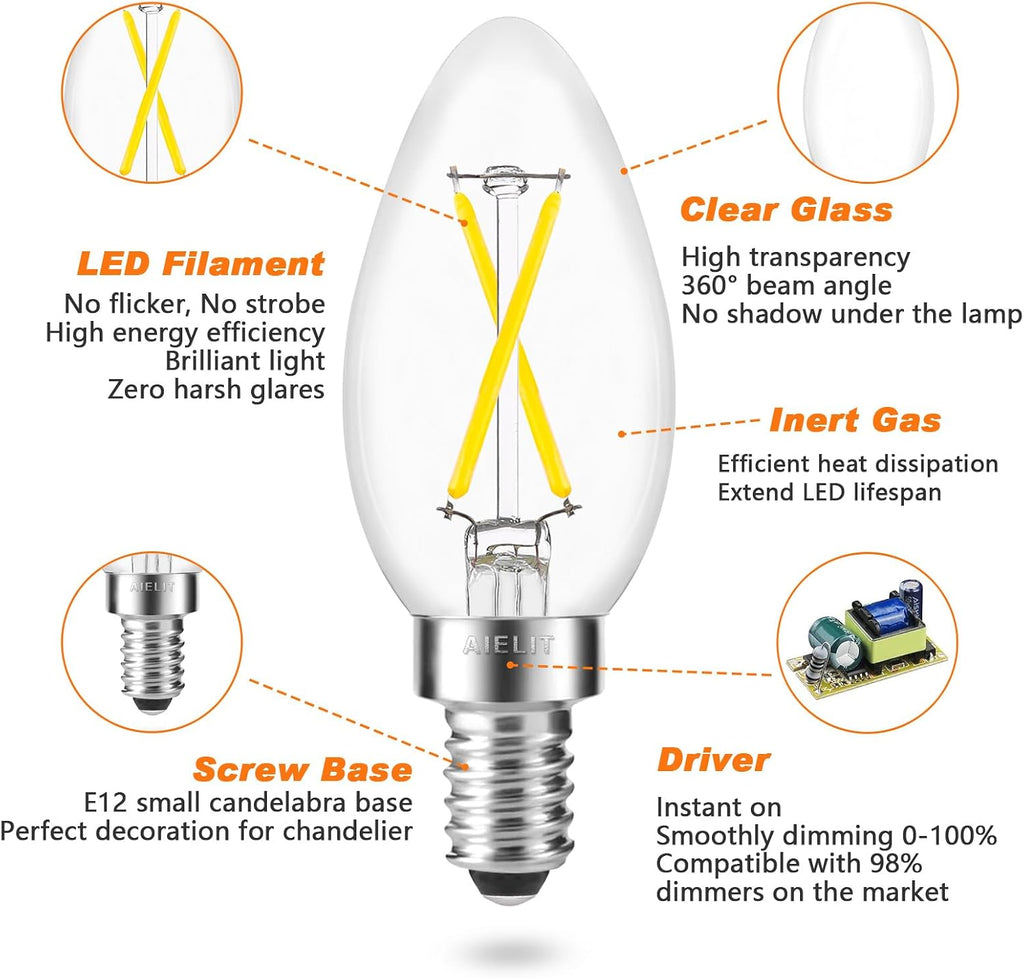 B11 E12 LED Candelabra Bulb 25-Watt Equivalent, 5000K Daylight White, 200 Lumens, Dimmable Chandelier Light Bulb