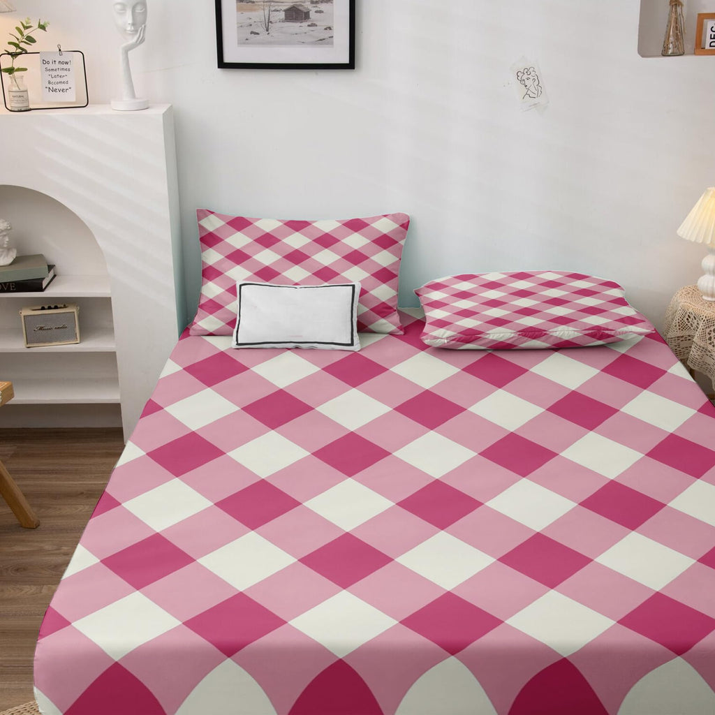 Pink and White Gingham Sheets - Buffalo Check Bed Sheets, Soft Microfiber & Deep Pocket & Wrinkle Free