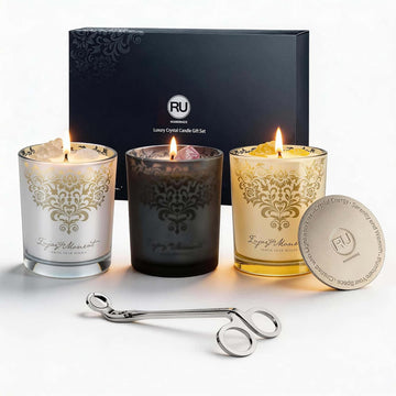 Luxury Candle Gift Set for Women, 3x7oz, Trimmer & Snuffer Lid - Set of 5
