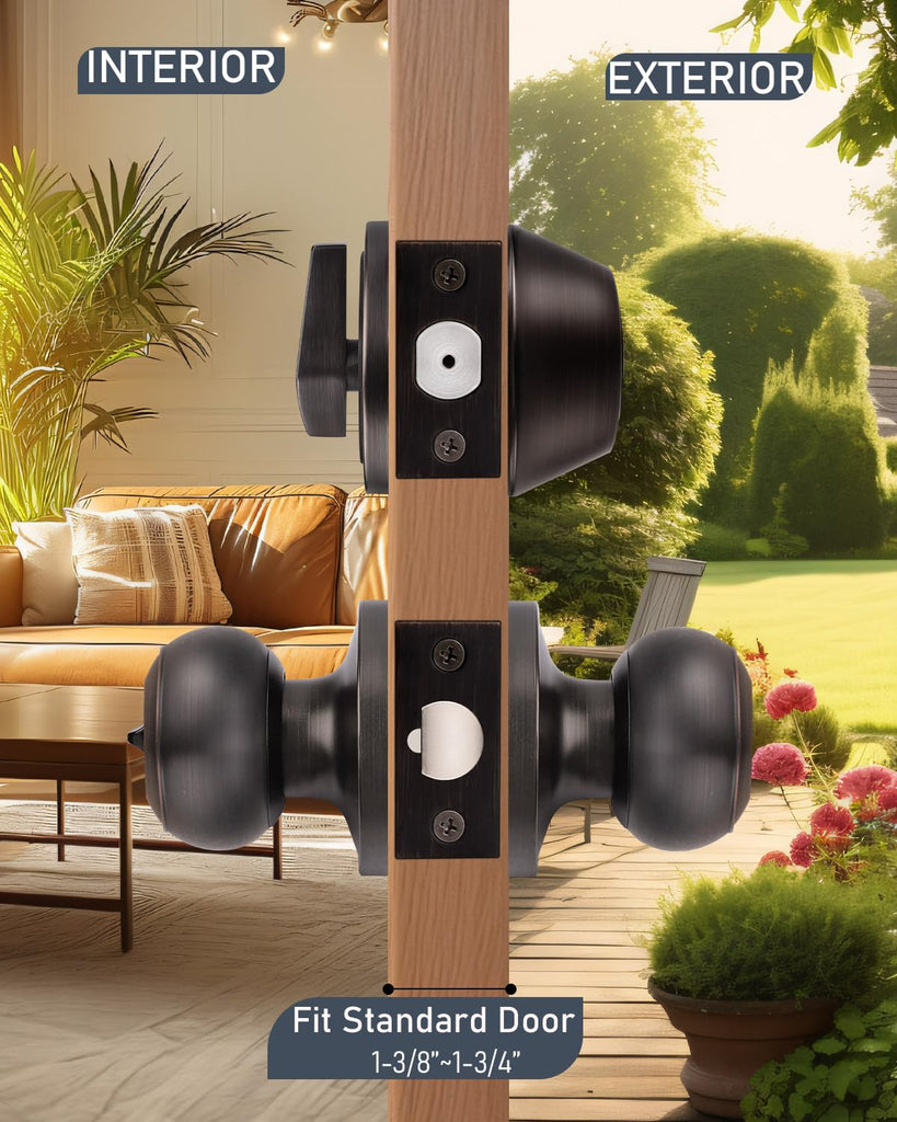4 Pack Keyed Alike Front Door Knob and Deadbolt Set, Entry Door Locksets with Single Cylinder Deadbolt, Oil Rubbed
