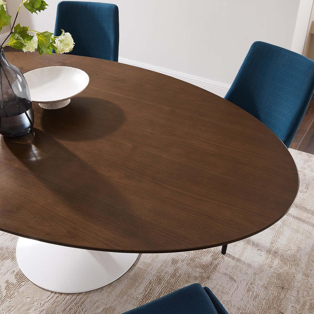 Inspired Tulip Style Oval Pedestal Dining Table — Walnut, 78″ Oval