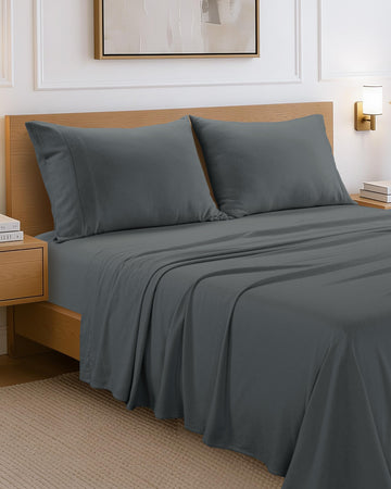 Queen Flannel Bed Sheet Set 100% Cotton - Warmth - Charcoal