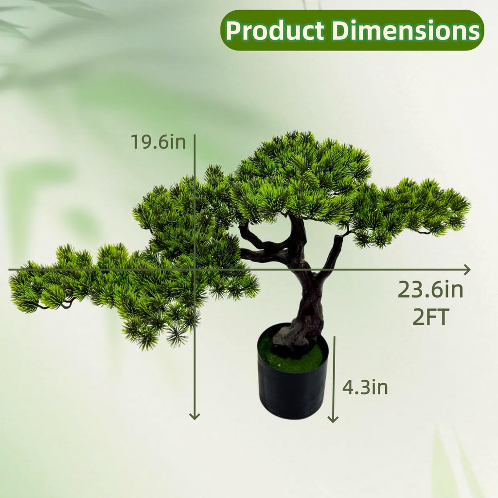 23.6" Artificial Bonsai Tree in Pot - Realistic Cedar Tree Faux Pine Plant Decor, Hotel Lobby Entryway Greenery