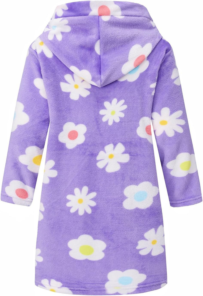 Girls Fleece Hooded Robe Warm Sleepwear for Toddler Kids Soft Fuzzy Bathrobe Gifts