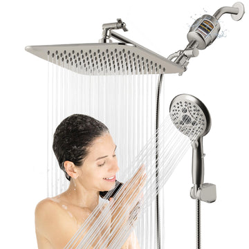 10'' Dual 20 Stage Filtered Shower Head with Handheld, 6 Spray Settings Handheld Shower Head High Pressure Rainfall
