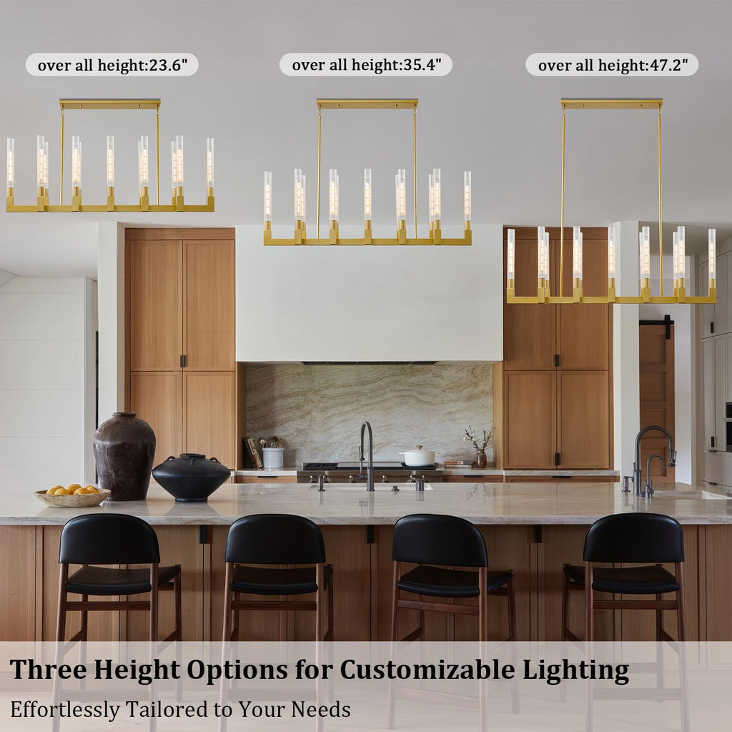 Gold Farmhouse Dining Room Chandelier,Modern Linear Rectangle Chandelier