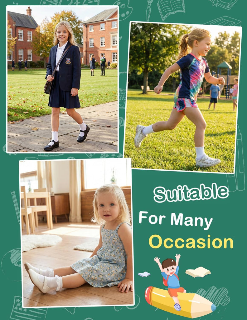 6 Pairs Girls Socks Ruffle Cotton School Uniform Kids Ankle Crew