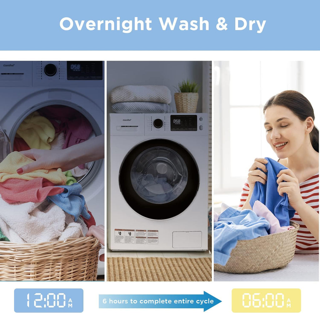 24" Washer and Dryer Combo 2.7 cu.ft 26lbs Washing Machine Steam Care, Overnight Dry, No Shaking Front Load