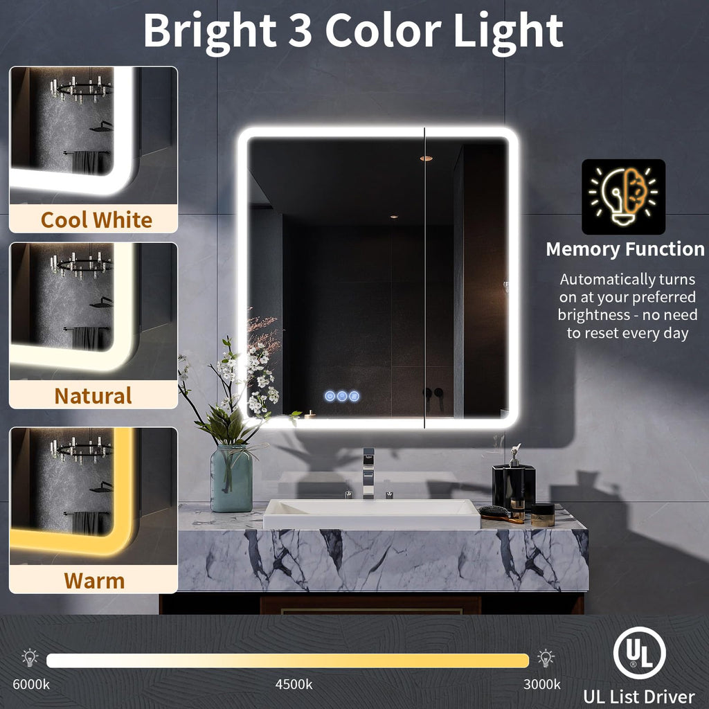 30 x 32 LED Bathroom Medicine Cabinet Mirror, Adjustable Shelves