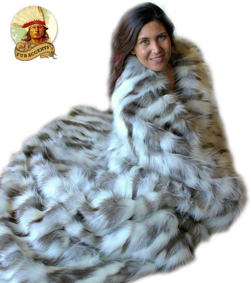 Plush, Luxurious, Gray Tibetan Fox - Premium Quality Faux Fur - Designer Throw Blanket - Soft Minky Cuddle Fur Lining