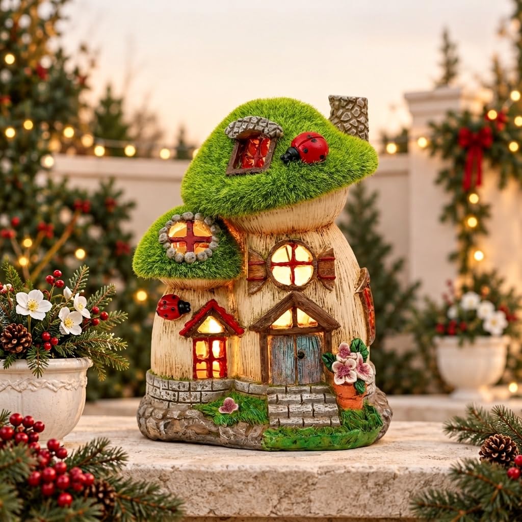 Fairy Garden House Decor Mushroom Statue Resin 6.6"