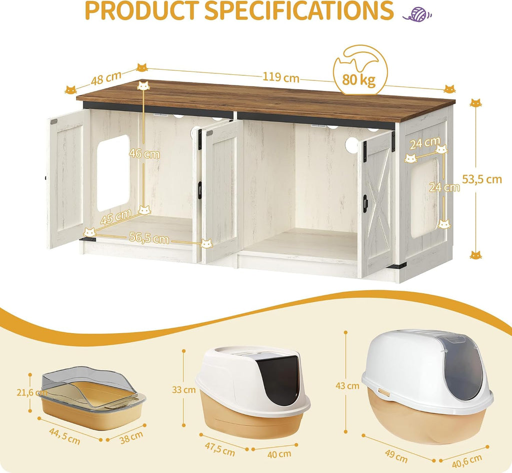 Cat Litter Box Enclosure for 2 Cats, Hidden Litter Box Furniture