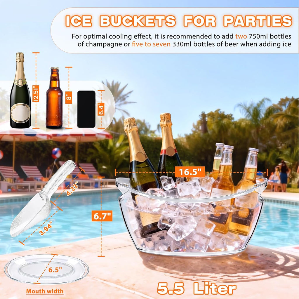 Ice Bucket, Clear Acrylic Ice Buckets for Parties, 5.5L Beverage Tub - Set of 2