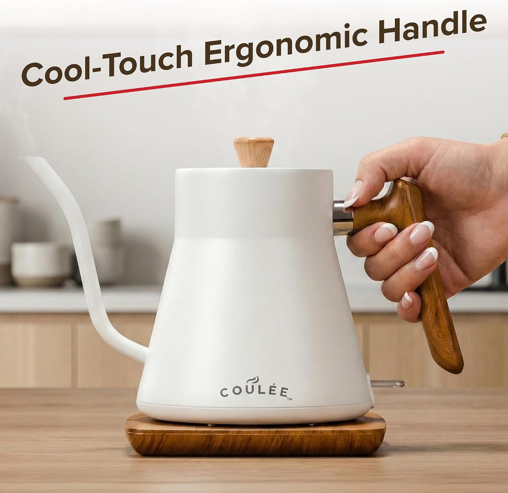 Gooseneck Electric Kettle, Stainless Steel, for Coffee & Tea, White | Great for pour-over coffee, tea, or matcha;