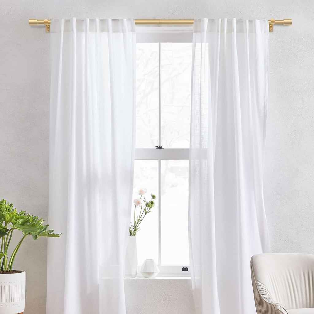 Heavy Duty Curtain Rods for Windows 66 to 120 Inch, 1 Inch Gold Curtain Rod Adjustable, Decorative Long Curtains Rods