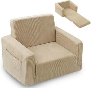 In-1 Kids Chair and Couch, Cozy Corduroy Kids Sofa, Beige