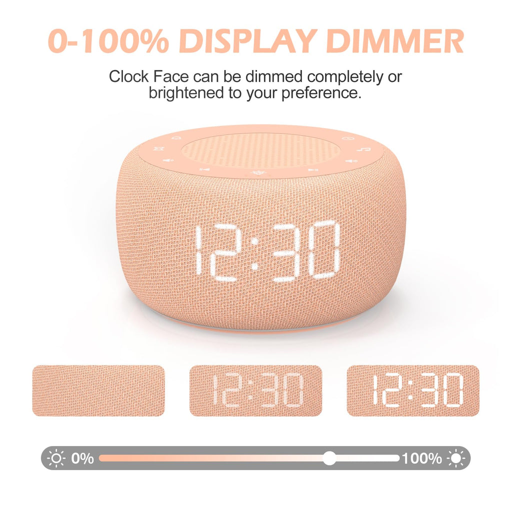 Sound Machine & Alarm Clock 2-in-1, Bedroom Sleep Clock, Peach
